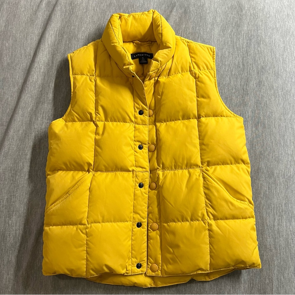 Lands' End Sunny Yellow Down Puffer Vest - Winter Jacket kids size Small 7-8